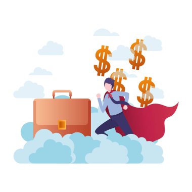 afiş ve el bagajı ile çalışan işadamı