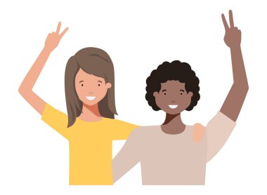 Eller yukarı avatar karakter ile genç çift