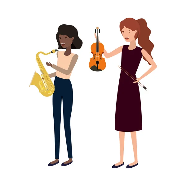 Γυναίκες με μουσικά όργανα χαρακτήρα — Διανυσματικό Αρχείο