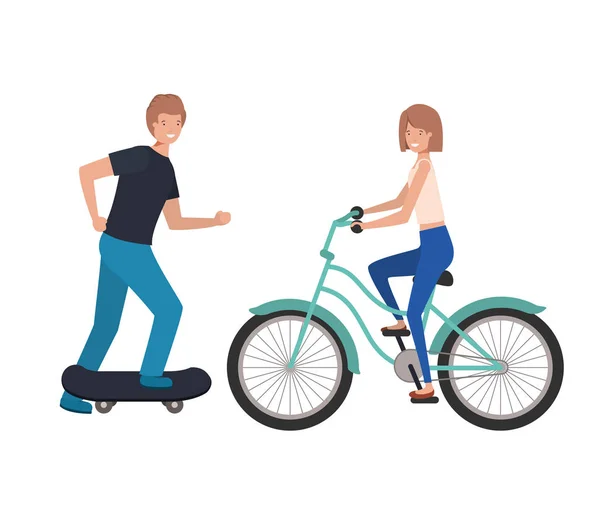 Jeune couple pratiquant des personnages sportifs — Image vectorielle