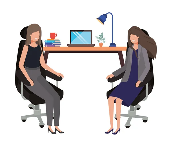 Mulheres de negócios no escritório de trabalho caráter avatar —  Vetores de Stock