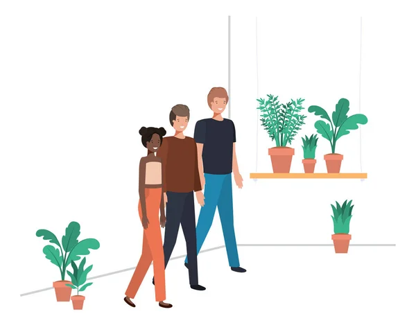 Groupe de personnes avec maison plante avatar caractère — Image vectorielle