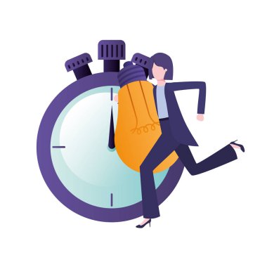 saat ve ampul karakteri ile iş kadını