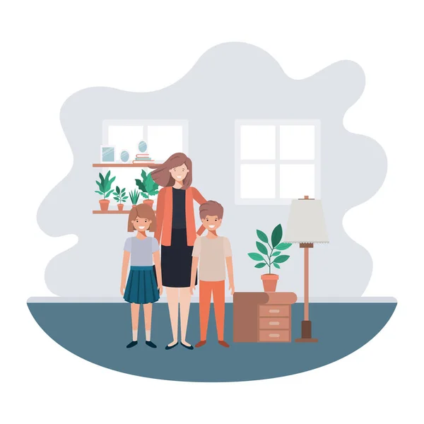 Mor och barn i vardagsrummet avatar karaktär — Stock vektor