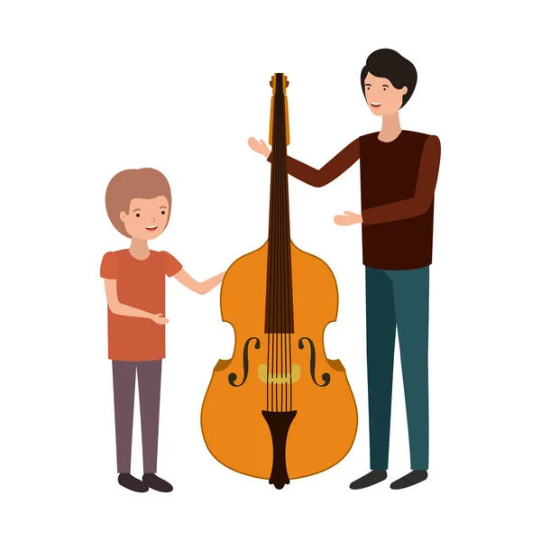 Hombre con hijo y personaje de avatar de violín — Archivo Imágenes Vectoriales