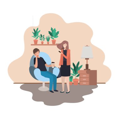 oturma odasında akıllı telefon kullanan çift