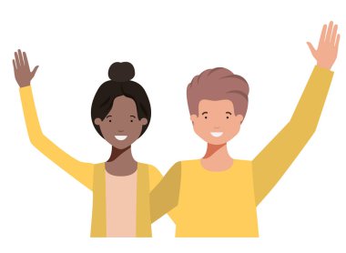 Eller yukarı avatar karakter ile genç çift