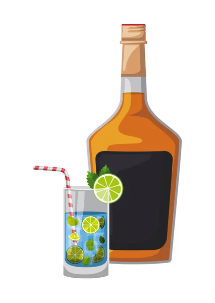 Skleněný koktejl s ovocem a láhví — Stockový vektor