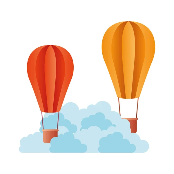 Balão de ar quente com nuvens ícone isolado — Vetor de Stock