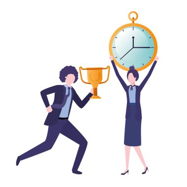 Saat ve kupa avatar karakter ile iş çift