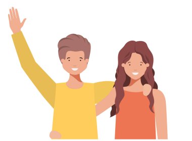 Eller yukarı avatar karakter ile genç çift