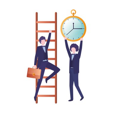 merdiven ve saat avatar karakteri ile işadamları