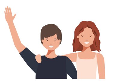 Eller yukarı avatar karakter ile genç çift