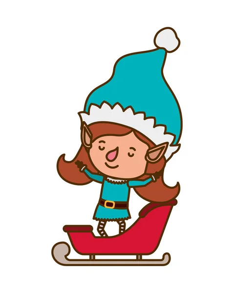 Elf woman with sleigh avatar chatacter — Stock Vector