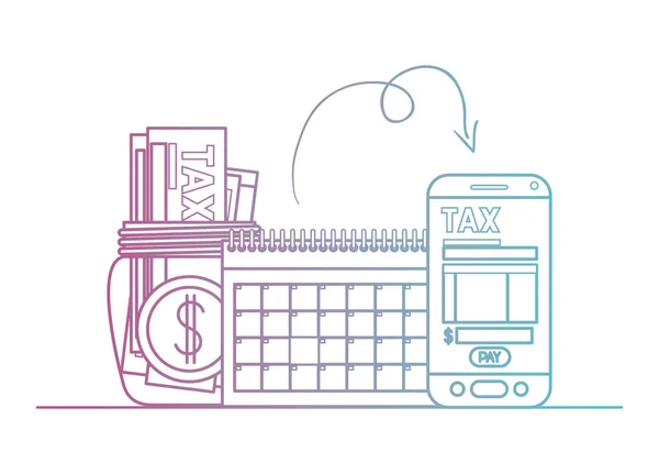 Smartfon z podatkiem na linii i zestaw ikon — Wektor stockowy