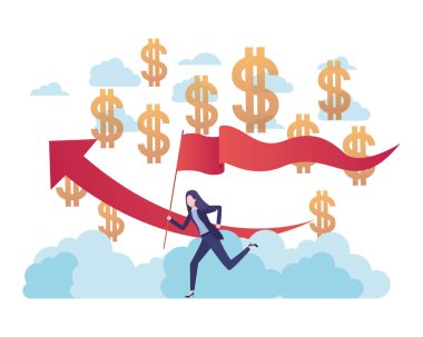 afiş ve dolar sembolü ile çalışan iş kadını