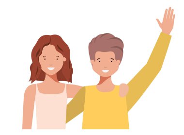 Eller yukarı avatar karakter ile genç çift