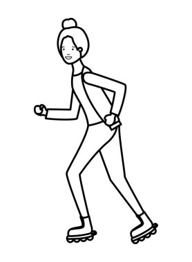 Genç bir kadın patinaj yapıyor.