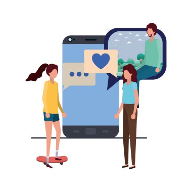 Cihaz ekran avatar karakter ile kişi grubu