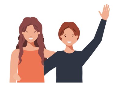 Eller yukarı avatar karakter ile genç çift