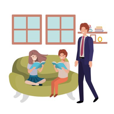 baba ve çocuklar kanepede avatar karakteri oturan