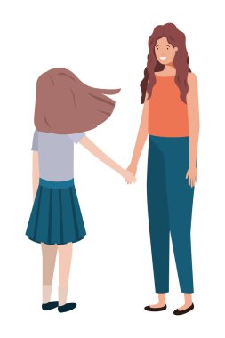 Anne ve kızı ayakta avatar karakter