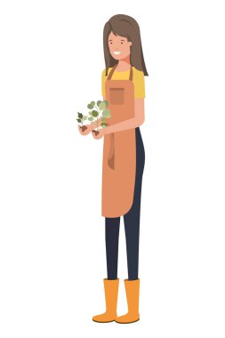 Bitki avatarı karakterli genç kadın bahçıvan.