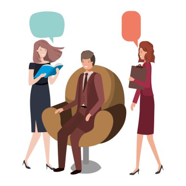 Grup insanlar iş ile konuşma balonu