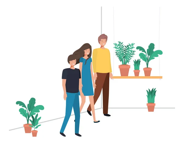 Grupo de personas con carácter avatar planta de la casa — Vector de stock