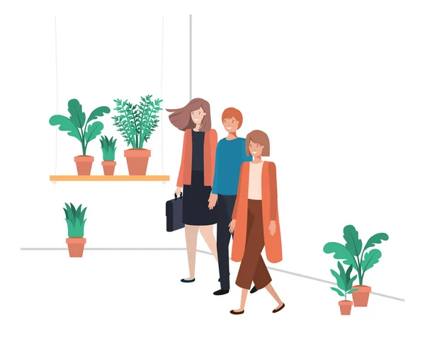 Groupe de personnes avec maison plante avatar caractère — Image vectorielle