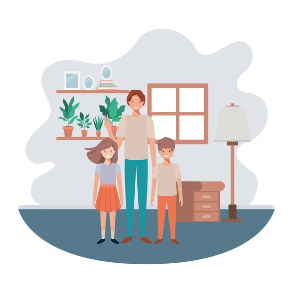Far och barn i vardagsrummet avatar karaktär — Stock vektor
