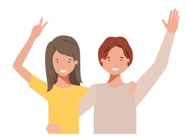 Eller yukarı avatar karakter ile genç çift