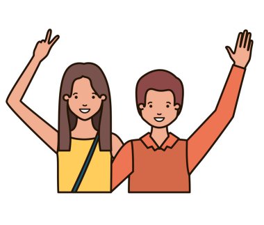 Eller yukarı avatar karakter ile genç çift