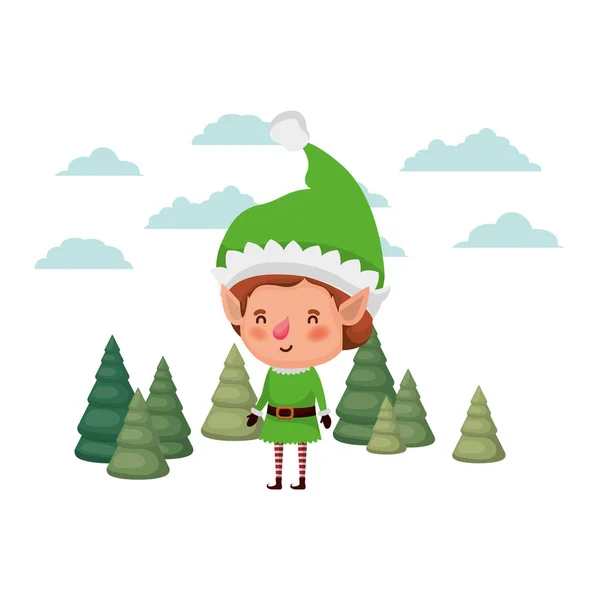 Elfo em movimento com árvores de natal avatar personagem — Vetor de Stock