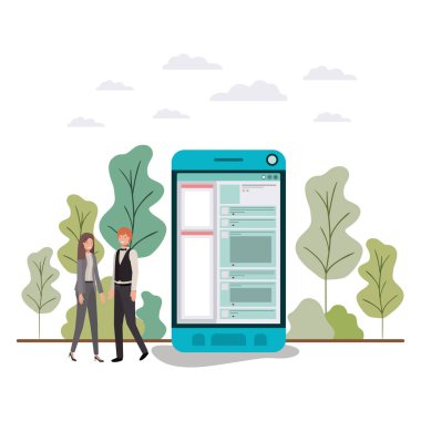 akıllı telefon avatar karakteri ile iş çift