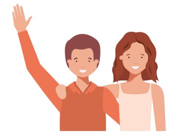 Eller yukarı avatar karakter ile genç çift