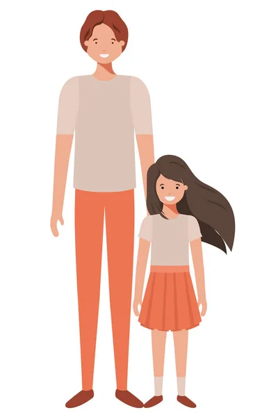 Padre e hija sonriendo carácter avatar — Vector de stock