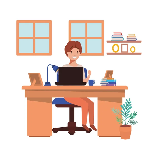Homme travaillant dans le bureau avatar personnage — Image vectorielle