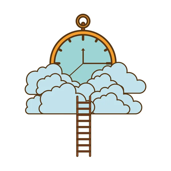 Klok met wolken en trappen — Stockvector