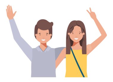 Eller yukarı avatar karakter ile genç çift