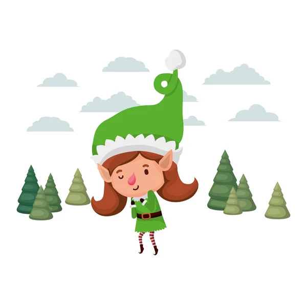 Elf nő mozog a karácsonyfát avatar karakter — Stock Vector