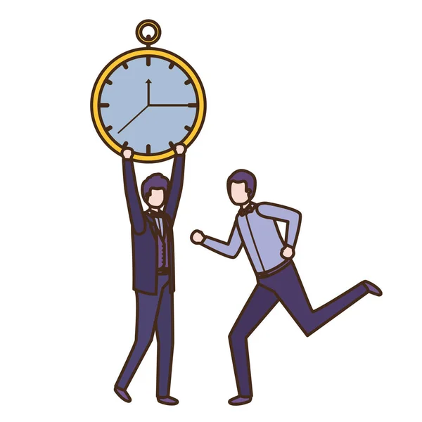 Hombres de negocios con carácter avatar reloj — Vector de stock