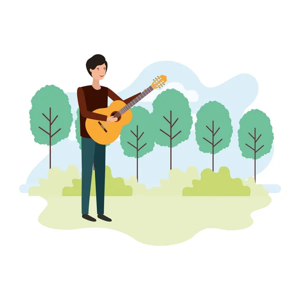 Hombre con guitarra en carácter avatar paisaje — Vector de stock