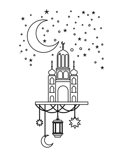 Арабський замок з місяцем і висить вночі — стоковий вектор