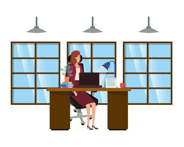 Femme travaillant dans le bureau avatar personnage — Image vectorielle