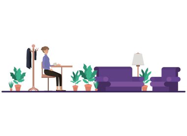 Kadın oturma odasında kahve içiyor.