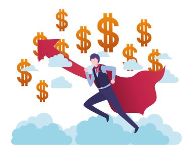 afiş ve dolar sembolü ile çalışan işadamı