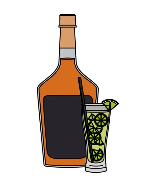 Стеклянный коктейль с фруктами и бутылкой — стоковый вектор