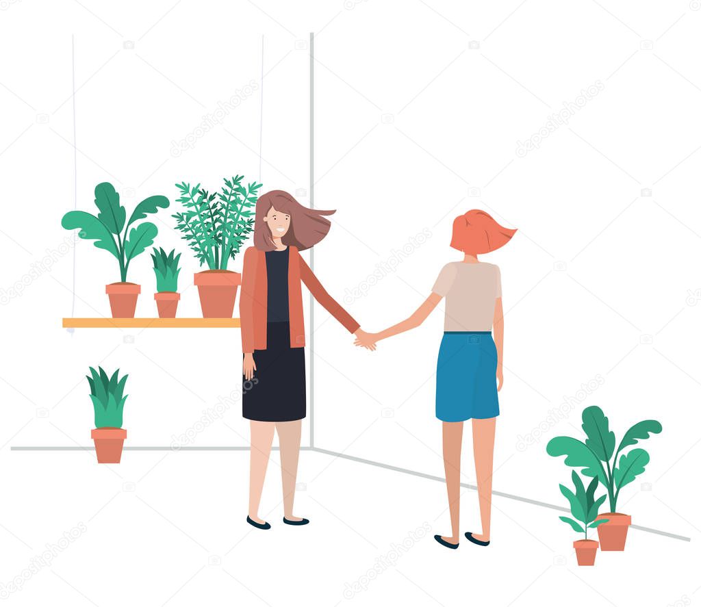 women with house plant avatar character