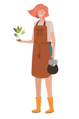 Bitki avatarı karakterli genç kadın bahçıvan.